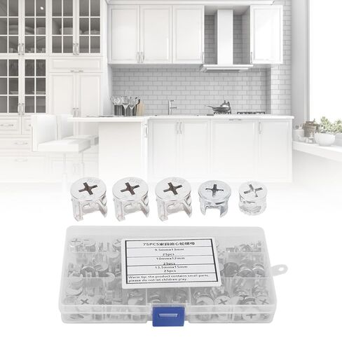 3 in 1 Cam Nut Set, Carbon Steel Furniture Connectors, 3 Sizes, Clear Storage Box, for DIY Home and Office Furniture Assembly in Saudi Arabia