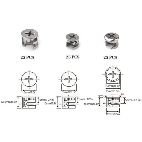 3 in 1 Cam Nut Set, Carbon Steel Furniture Connectors, 3 Sizes, Clear Storage Box, for DIY Home and Office Furniture Assembly in Saudi Arabia