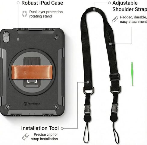 iPad Air 11 Inch M3 2025/M2 2024 (Air 7/6th Generation) ، واقي شاشة مدمج مع حزام جلدي أصلي ، و Kickstand الدوار وحزام الكتف in Kuwait