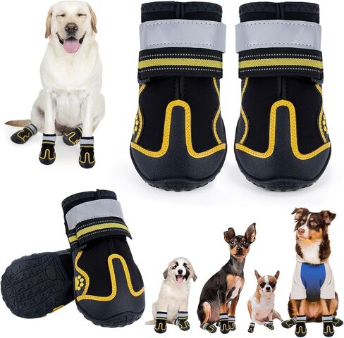 Dog Shoes for Hot Pavement,Dog Boots & Paw Protectors for Large Medium Size Dogs to Prevent Licking,Dog Booties with Reflective for Outdoor,Hiking,Hardwood Floors,Winter Snow(Black Grey,Size2) in Kuwait