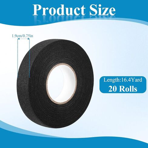 20 حزمة من شريط تسخير الأسلاك، 3/4 بوصة × 50 قدم، شريط قماشي ذاتي اللصق بدرجة حرارة عالية، شريط من القماش لتخميد الضوضاء وحماية الكابل in Kuwait