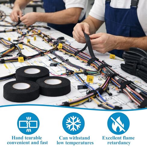 20 حزمة من شريط تسخير الأسلاك، 3/4 بوصة × 50 قدم، شريط قماشي ذاتي اللصق بدرجة حرارة عالية، شريط من القماش لتخميد الضوضاء وحماية الكابل in Kuwait
