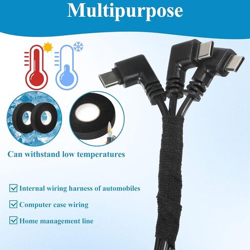 20 حزمة من شريط تسخير الأسلاك، 3/4 بوصة × 50 قدم، شريط قماشي ذاتي اللصق بدرجة حرارة عالية، شريط من القماش لتخميد الضوضاء وحماية الكابل in Kuwait