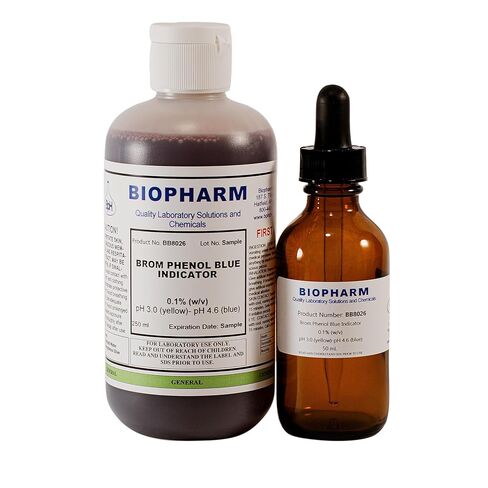 Bromophenol Blue Indicator 0.1% (w/v) Aqueous Solution — 250 mL (8.4 fl oz) — Includes an Empty 50 mL Dropper Bottle and Dispensing Cap — pH 3.0 (Yellow)- pH 4.6 (Blue) in Saudi Arabia