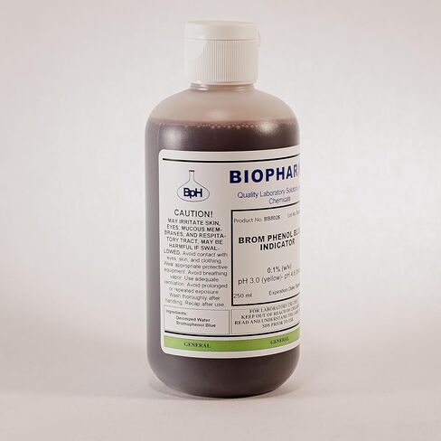Bromophenol Blue Indicator 0.1% (w/v) Aqueous Solution — 250 mL (8.4 fl oz) — Includes an Empty 50 mL Dropper Bottle and Dispensing Cap — pH 3.0 (Yellow)- pH 4.6 (Blue) in Saudi Arabia