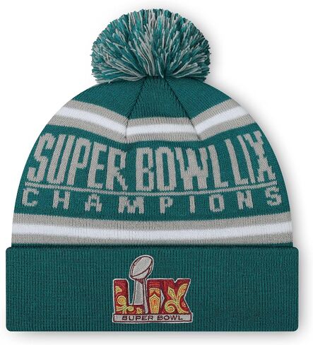 FOCO Philadelphia Eagles NFL Super Bowl LIX Champions 2024-2025 Primary Logo Stripe Pom Beanie in Saudi Arabia