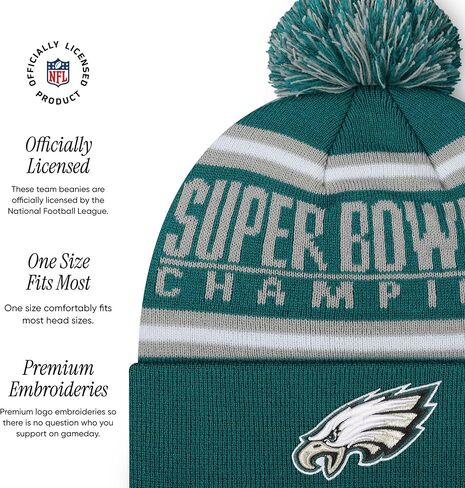 FOCO Philadelphia Eagles NFL Super Bowl LIX Champions 2024-2025 Primary Logo Stripe Pom Beanie in Saudi Arabia