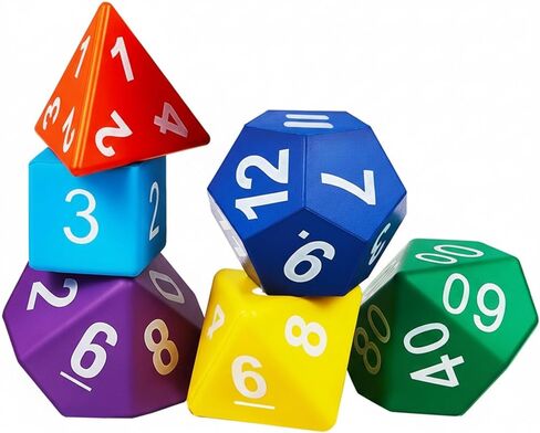 Arrowbash 7 Pcs Jumbo Polyhedra Dice 3.94 Inch Jumbo Foam Polyhedral Dice 7 Set 4, 6, 8, 10, 12, 20 Sides Dice Gifts for Games Teach Numbers Addition Subtraction Probability Learning, Multicolor in Saudi Arabia