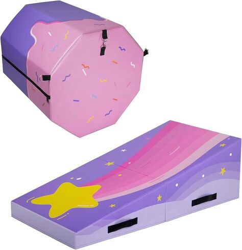 Kangaroo Hoppers Gymnastics Wedge Cheese Mat & Octagon Tumble Mat for Kids Tumbling, Skill Training, Home Gym Exercise in Kuwait