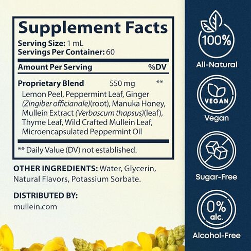تنفس 8 في 1 قطرات مولين للرئتين والخطوط الجوية: مستخلص أوراق النعناع والزعتر وأوراق مولين لإزالة سموم الرئتين للمدخنين - تفتيت المخاط والتنفس الصافي - خالية من الكائنات المعدلة وراثيًا ومصنوعة في الولايات المتحدة الأمريكية - 2 فلوريدا أوقية. أوقية. in Kuwait