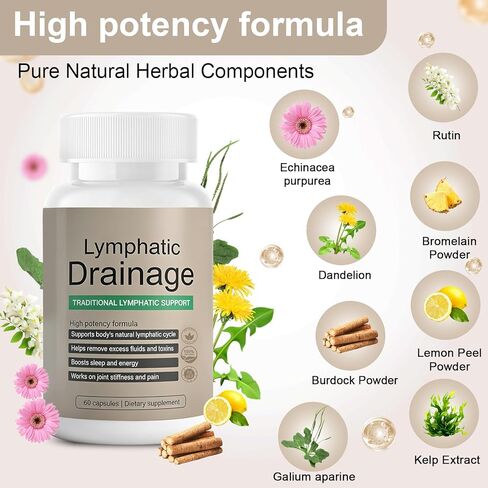 Lymphatic Drainage Capsules-Lymphatic Drainage Supplement for Immune Health & Fluid Balance, with Echinacea, Dandelion, and Burdock(60 Capsule) in Saudi Arabia