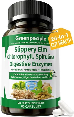 إنزيمات الجهاز الهضمي من جرين بيبول للنساء والرجال - كبسولة لطيفة لتنظيف الأمعاء وصحتها مع الدردار الزلق، والكلوروفيل، والسبيرولينا، ومركب البروبيوتيك - مكمل أمعاء حساس كامل 60 قيراط، استخدام لمدة 30 يومًا in Kuwait