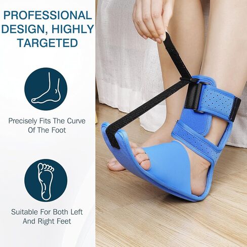 KTSAY ترقية جبيرة ليلية لالتهاب اللفافة الأخمصية ودعامة تخفيف مع أشرطة قابلة للتعديل - دعم لالتهاب وتر العرقوب وألم تحفيز الكعب والاستخدام ليلاً ونهارًا (1، أزرق) in Kuwait