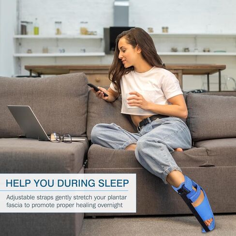 KTSAY ترقية جبيرة ليلية لالتهاب اللفافة الأخمصية ودعامة تخفيف مع أشرطة قابلة للتعديل - دعم لالتهاب وتر العرقوب وألم تحفيز الكعب والاستخدام ليلاً ونهارًا (1، أزرق) in Kuwait