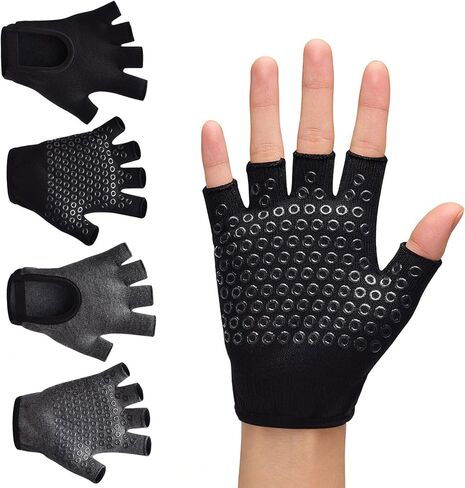 2 Pairs of Fingerless Hollow Yoga Gloves Cotton Non Slip One Size Suitable for Gym Workouts and Weight Training（Black & Dark Grey） in Kuwait