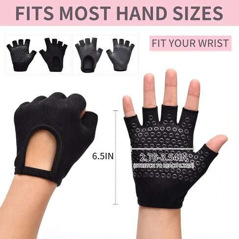2 Pairs of Fingerless Hollow Yoga Gloves Cotton Non Slip One Size Suitable for Gym Workouts and Weight Training（Black & Dark Grey） in Kuwait