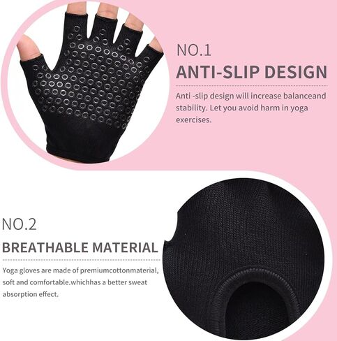 2 Pairs of Fingerless Hollow Yoga Gloves Cotton Non Slip One Size Suitable for Gym Workouts and Weight Training（Black & Dark Grey） in Kuwait