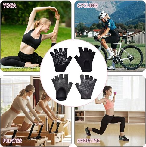 2 Pairs of Fingerless Hollow Yoga Gloves Cotton Non Slip One Size Suitable for Gym Workouts and Weight Training（Black & Dark Grey） in Kuwait