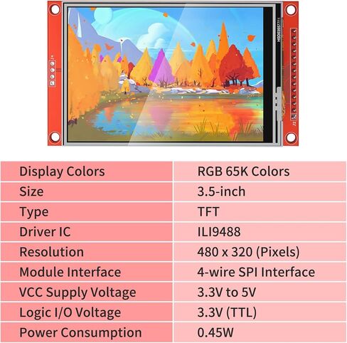 3.5 Inch TFT LCD Touch Screen Display Module 480 x 320 Resolution 4-Wire SPI Interface ILI9488 Driver Chip with Touch Pen Compatible with Arduino Raspberry Pi STM32 in Saudi Arabia