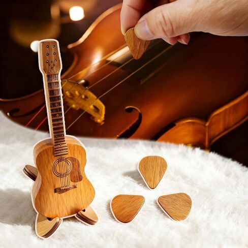 صندوق خشبي للجيتار مع حامل - تصميم منقوش، 3 قطع فريدة من نوعها، هدية لعازفي الجيتار والموسيقيين ومحبي الجيتار الصوتي/الكهربائي in Kuwait