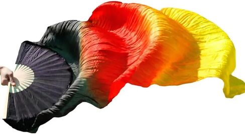 Dance Fan,Long Fans Veils, Gradient Color Imitation Silk Fans Belly Dance Performance Props Long Yellow+Orange+Red(1 pair E,120x90cm) in Saudi Arabia