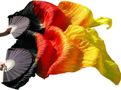 Dance Fan,Long Fans Veils, Gradient Color Imitation Silk Fans Belly Dance Performance Props Long Yellow+Orange+Red(1 pair E,120x90cm) in Saudi Arabia