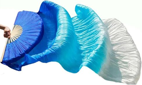 Dance Fan,Long Fans Veils, Gradient Color Imitation Silk Fans Belly Dance Performance Props Long Yellow+Orange+Red(1 pair E,120x90cm) in Saudi Arabia