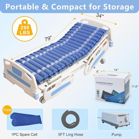 Medical Alternating Air Pressure Mattress Topper for Bedsore Relief with Quiet Pump Movable Door, 20 Cells Durable Pad for Bedridden Patients in Long-Term at Home & Hospital in Saudi Arabia