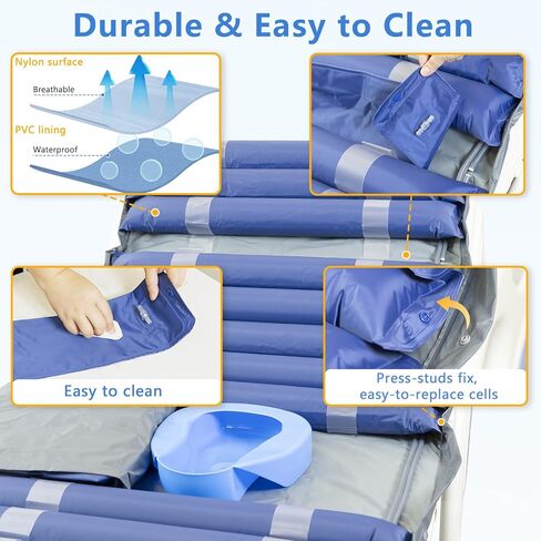 Medical Alternating Air Pressure Mattress Topper for Bedsore Relief with Quiet Pump Movable Door, 20 Cells Durable Pad for Bedridden Patients in Long-Term at Home & Hospital in Saudi Arabia