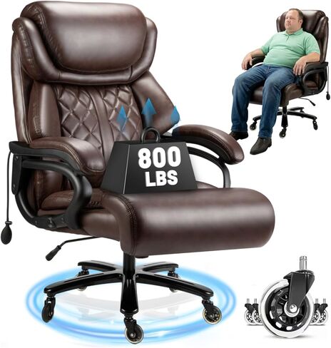 كرسي المكتب الكبير والطويل 800 رطل- كرسي كمبيوتر تنفيذي عالي الظهر للأشخاص الثقيلين الذين لديهم دعم القطني القابل للتعديل وعجلات هادئة- كرسي مكتب كبير للمكتب المنزلي (الأسود) in Kuwait