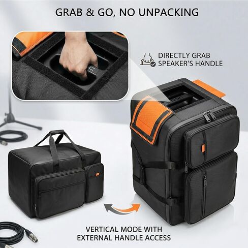 حقيبة مكبر صوت 1680D لـ QSC K12، حقيبة مكبر صوت عالية التحمل مقاس 12 بوصة مع حماية للزاوية مكونة من 6 وسادات، وجيوب ملحقة ووصول إلى المقبض العلوي، تناسب Yamaha DXR12 & EV ZLX-12P-G2، 24.5 × 15 × 15 in Kuwait