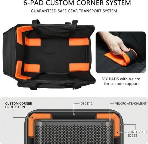 حقيبة مكبر صوت 1680D لـ QSC K12، حقيبة مكبر صوت عالية التحمل مقاس 12 بوصة مع حماية للزاوية مكونة من 6 وسادات، وجيوب ملحقة ووصول إلى المقبض العلوي، تناسب Yamaha DXR12 & EV ZLX-12P-G2، 24.5 × 15 × 15 in Kuwait