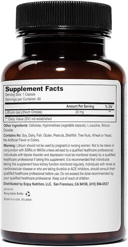 Lithium Orotate - 20mg of Elemental Lithium, 60 Vegetarian Capsules (120 Count (Pack of 2)) in Kuwait