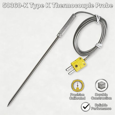 مسبار حراري من النوع K 50360-K مع كابل مضفر من الفولاذ المقاوم للصدأ مقاس 55 بوصة. متوافق مع مجسات كوبر أتكينز الحرارية من النوع K نطاق درجة الحرارة -40 درجة فهرنهايت إلى 1100 درجة فهرنهايت مناسب للأفران والشوايات in Kuwait