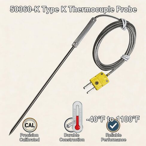 مسبار حراري من النوع K 50360-K مع كابل مضفر من الفولاذ المقاوم للصدأ مقاس 55 بوصة. متوافق مع مجسات كوبر أتكينز الحرارية من النوع K نطاق درجة الحرارة -40 درجة فهرنهايت إلى 1100 درجة فهرنهايت مناسب للأفران والشوايات in Kuwait