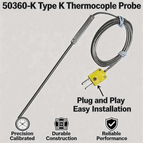 مسبار حراري من النوع K 50360-K مع كابل مضفر من الفولاذ المقاوم للصدأ مقاس 55 بوصة. متوافق مع مجسات كوبر أتكينز الحرارية من النوع K نطاق درجة الحرارة -40 درجة فهرنهايت إلى 1100 درجة فهرنهايت مناسب للأفران والشوايات in Kuwait