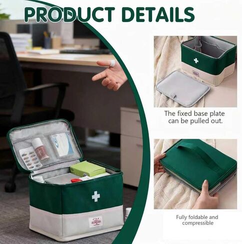 Travel Medicine Bag Organizer, Portable Medical Bag Empty, for Home, Travel, Camping, Car, Hiking & Outdoor Emergencies, Empty first aid box (Green) in Kuwait