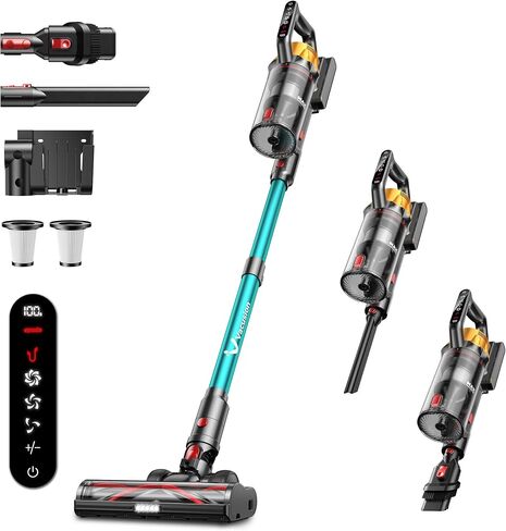 Cordless Vacuum Cleaner, 650W 55KPa 60Mins Vacuum Cleaners for Home, 8-in-1 Stick Vacuum with Charging Dock Station, Powerful Suction, Rechargeable, Versatile for Carpet, Hard Floor, Pet Hair in Kuwait