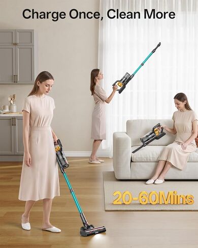 Cordless Vacuum Cleaner, 650W 55KPa 60Mins Vacuum Cleaners for Home, 8-in-1 Stick Vacuum with Charging Dock Station, Powerful Suction, Rechargeable, Versatile for Carpet, Hard Floor, Pet Hair in Kuwait