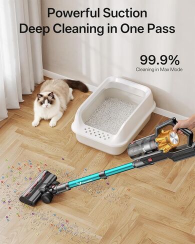 Cordless Vacuum Cleaner, 650W 55KPa 60Mins Vacuum Cleaners for Home, 8-in-1 Stick Vacuum with Charging Dock Station, Powerful Suction, Rechargeable, Versatile for Carpet, Hard Floor, Pet Hair in Kuwait