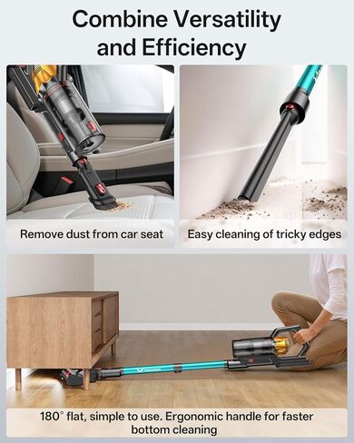 Cordless Vacuum Cleaner, 650W 55KPa 60Mins Vacuum Cleaners for Home, 8-in-1 Stick Vacuum with Charging Dock Station, Powerful Suction, Rechargeable, Versatile for Carpet, Hard Floor, Pet Hair in Kuwait