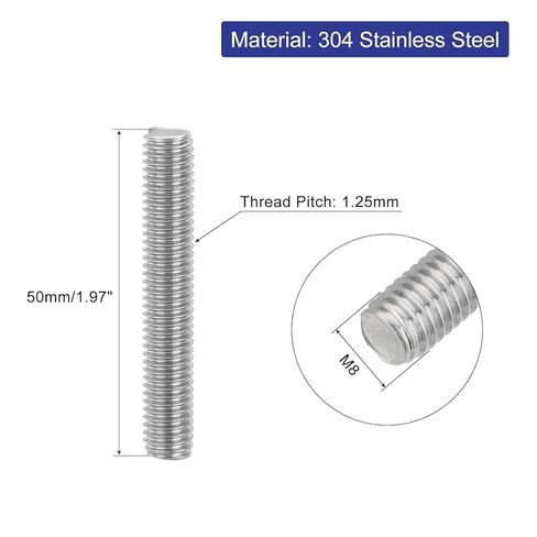 5 قطعة قضيب ملولب بالكامل، M8 x 50 مم 304 من الفولاذ المقاوم للصدأ لليد اليمنى شريط ترصيع M8-1.25 درجة الخيط لتجميع آلات الأثاث in Kuwait