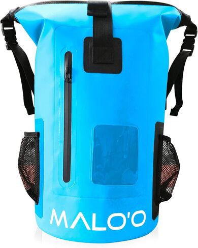 حقيبة ظهر Malo'o DryPack مقاومة للماء سعة 30 لتر، حقيبة ظهر جافة قابلة للطي مع أشرطة مبطنة، تصميم عائم للشاطئ والتجديف وصيد الأسماك وركوب القوارب والسفر والرياضات المائية، أزرق داكن in Kuwait