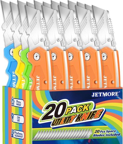 JETMORE سكينة فائدة، 4 قطع صندوق ملون مع 10 شفرات SK5، Navajas Para Trabajo، سكينة قابلة للطي مع مشبك، سكين الحلاقة للكرتون، السجاد، ورق الحائط، فتاحة الصناديق in Kuwait