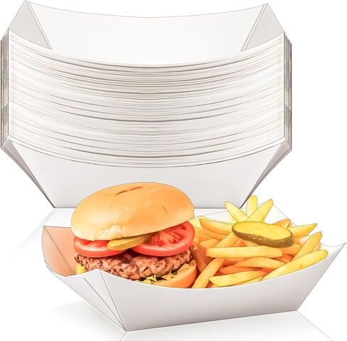 MotBach 60 Pack 1Lb Paper Food Boat Trays Disposable Paper Boat Plate Containers, White Kraft Food Serving Tray Boats Basket Bowl for Snack Popcorn Dessert BBQ Hot Dog Burger Sandwich Taco Fries Nacho in Saudi Arabia