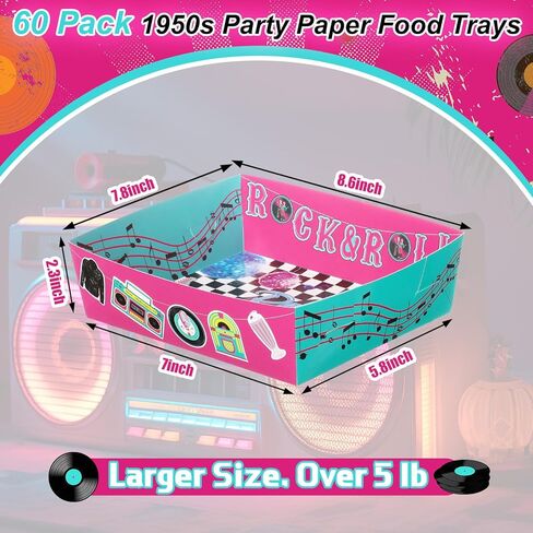 Layhit 60 Pcs 1950s Party Supplies 5 lb Food Boats Large Paper Serving Trays Burger Fries Hot Dog Taco BBQ Popcorn for Rocking Music Sock Hop Birthday 1950s Theme Party in Saudi Arabia