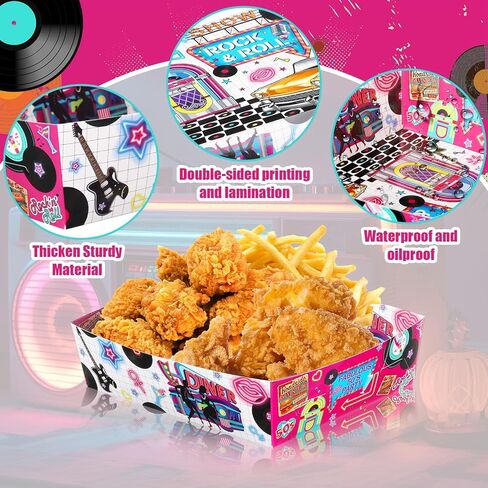 Layhit 60 Pcs 1950s Party Supplies 5 lb Food Boats Large Paper Serving Trays Burger Fries Hot Dog Taco BBQ Popcorn for Rocking Music Sock Hop Birthday 1950s Theme Party in Saudi Arabia