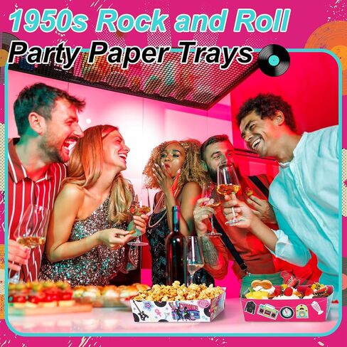 Layhit 60 Pcs 1950s Party Supplies 5 lb Food Boats Large Paper Serving Trays Burger Fries Hot Dog Taco BBQ Popcorn for Rocking Music Sock Hop Birthday 1950s Theme Party in Saudi Arabia