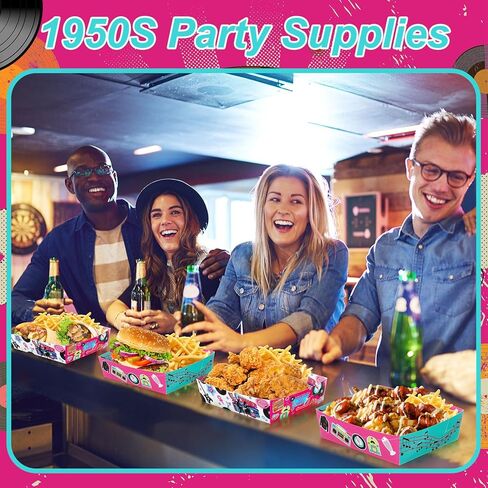 Layhit 60 Pcs 1950s Party Supplies 5 lb Food Boats Large Paper Serving Trays Burger Fries Hot Dog Taco BBQ Popcorn for Rocking Music Sock Hop Birthday 1950s Theme Party in Saudi Arabia