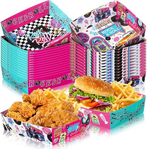 Layhit 60 Pcs 1950s Party Supplies 5 lb Food Boats Large Paper Serving Trays Burger Fries Hot Dog Taco BBQ Popcorn for Rocking Music Sock Hop Birthday 1950s Theme Party in Saudi Arabia